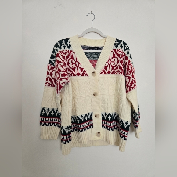 On Blue Cozy Knit Green and Red Christmas Winter Cardigan | Size L - Picture 1 of 6